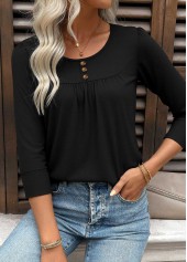 Black Tummy Coverage 3/4 Sleeve Round Neck T Shirt | thumb picture 