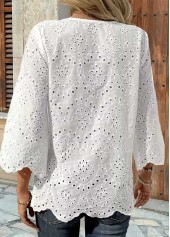 White Scalloped Hem 3/4 Sleeve Split Neck Blouse | thumb picture 