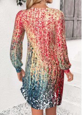 Multi Color Button Ombre A Line Long Sleeve Dress | thumb picture 