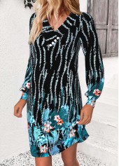 Multi Color Button Floral Print A Line Dress | thumb picture 