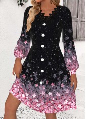 Multi Color Patchwork Floral Print Long Sleeve Dress