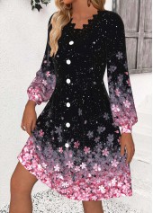 Multi Color Patchwork Floral Print Long Sleeve Dress | thumb picture 