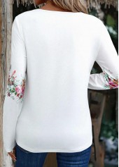 White Button Floral Print Long Sleeve T Shirt | thumb picture 