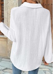 White Curved Hem Long Sleeve Shirt Collar Blouse | thumb picture 