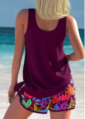 Tummy Coverage Mid Waisted Tropical Plants Print Tankini Set | thumb picture 