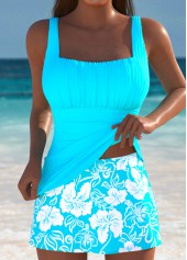 Mid Waisted Tropical Plants Print Tankini Set