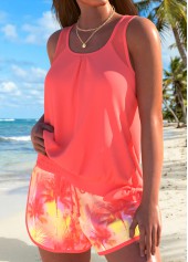 Tummy Coverage Mid Waisted Tropical Plants Print Tankini Set | thumb picture 