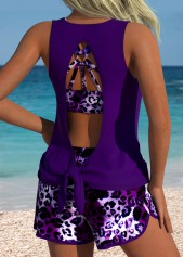 Mid Waisted Leopard Purple Three-Piece Tankini Set