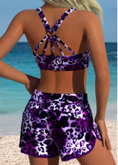 Mid Waisted Leopard Purple Three-Piece Tankini Set | thumb picture 