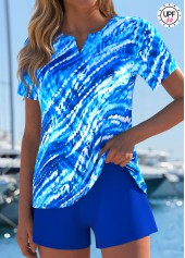 Tummy Coverage Mid Waisted Graffiti Print Blue Tankini Set | thumb picture 