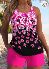 Tummy Coverage Hot Pink Floral Print Tankini Set