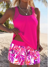 Tummy Coverage Mid Waisted Tropical Plants Print Tankini Set | thumb picture 