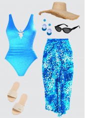 Tummy Coverage Graffiti Print One Piece Swimwear and Sarong