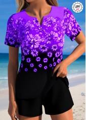 Tummy Coverage Mid Waisted Floral Print Black Tankini Set