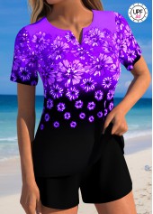 Tummy Coverage Mid Waisted Floral Print Black Tankini Set | thumb picture 