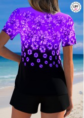 Tummy Coverage Mid Waisted Floral Print Black Tankini Set | thumb picture 