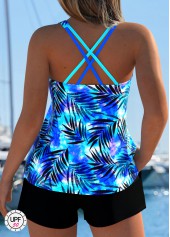 Tummy Coverage Mid Waisted Leaf Print Black Tankini Set | thumb picture 