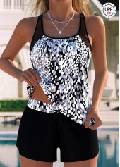 Tummy Coverage Mid Waisted Graffiti Print Black Tankini Set