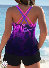Tummy Coverage Mid Waisted Graffiti Print Purple Tankini Set | thumb picture 