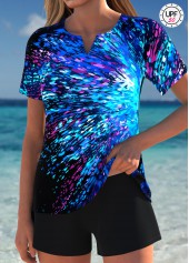 Tummy Coverage Mid Waisted Graffiti Print Blue Tankini Set | thumb picture 