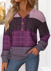 Purple Tummy Coverage Striped Long Sleeve Sweatshirt