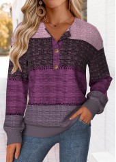 Purple Tummy Coverage Striped Long Sleeve Sweatshirt | thumb picture 