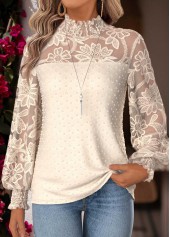 Beige Tummy Coverage Long Sleeve High Neck Blouse