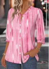 Pink Tummy Coverage Ombre 3/4 Sleeve V Neck Blouse | thumb picture 