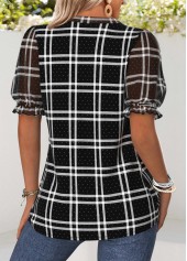 Black Tummy Coverage Plaid Short Sleeve Split Neck Blouse | thumb picture 