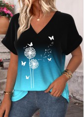 Blue Ombre Short Sleeve V Neck T Shirt | thumb picture 