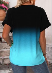 Blue Ombre Short Sleeve V Neck T Shirt | thumb picture 