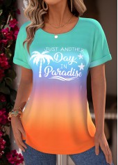 Multi Color Tummy Coverage Ombre Short Sleeve T Shirt