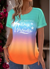 Multi Color Tummy Coverage Ombre Short Sleeve T Shirt | thumb picture 