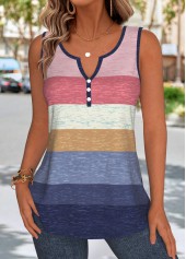 Multi Color Tummy Coverage Striped Sleeveless Tank Top