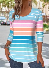 Light Blue Tummy Coverage Striped Long Sleeve T Shirt | thumb picture 