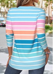Light Blue Tummy Coverage Striped Long Sleeve T Shirt | thumb picture 