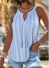 Dusty Blue Geometric Print Tummy Coverage Sleeveless Tank Top | thumb picture 