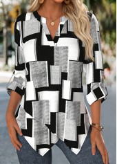 Black Handkerchief Hem Geometric Print 3/4 Sleeve Blouse | thumb picture 