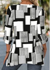 Black Handkerchief Hem Geometric Print 3/4 Sleeve Blouse | thumb picture 