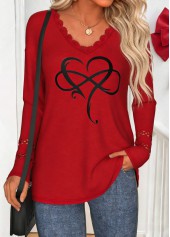 Red Curved Hem Valentine's Day Print T Shirt | thumb picture 