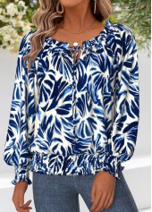 Multi Color Smocked Floral Print Long Sleeve Blouse