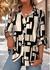 Multi Color Tummy Coverage Geometric Print Short Sleeve Shirt