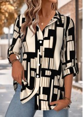 Multi Color Tummy Coverage Geometric Print Short Sleeve Shirt | thumb picture 