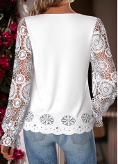 White Patchwork Long Sleeve V Neck Blouse | thumb picture 