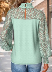 Green Patchwork Long Sleeve Round Neck T Shirt | thumb picture 