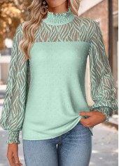 Green Patchwork Long Sleeve Round Neck T Shirt | thumb picture 