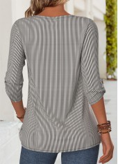 Dark Grey Tummy Coverage Striped 3/4 Sleeve Blouse | thumb picture 