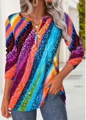 Multi Color Tummy Coverage Ombre Long Sleeve T Shirt