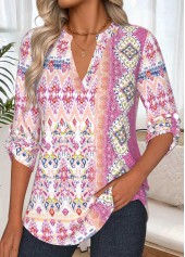 Light Pink Tummy Coverage Tribal Print Long Sleeve Shirt