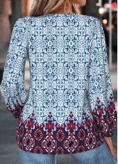 Dusty Blue Tummy Coverage Tribal Print Long Sleeve Blouse | thumb picture 